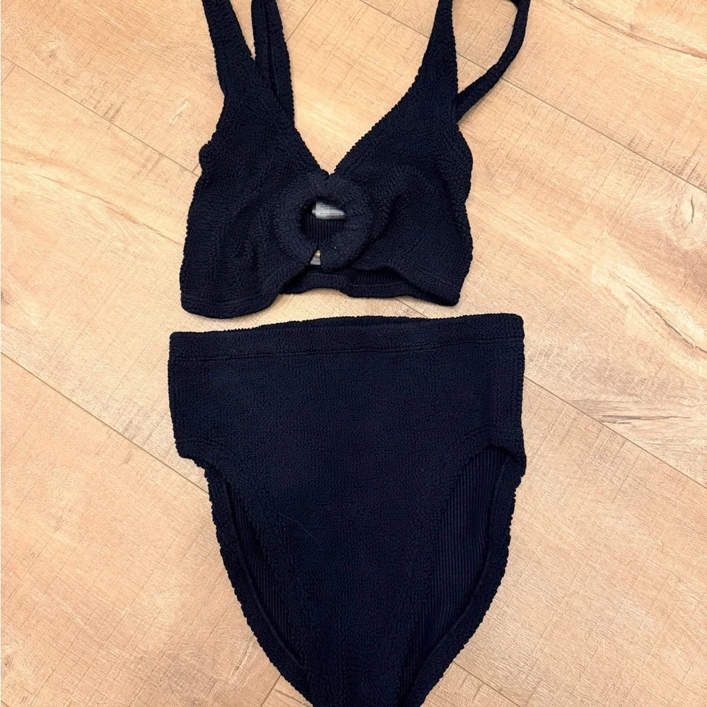 Hunza G Black Textured Two-Piece Bikini